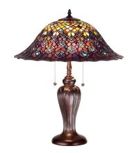 Meyda Blue 26666 - 25"H Tiffany Peacock Feather Table Lamp