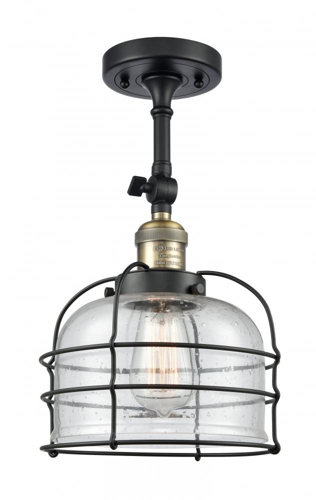 Bell Cage - 1 Light - 9 inch - Black Antique Brass - Adjustable Semi-Flush Mount