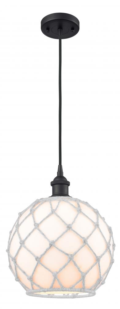 Farmhouse Rope - 1 Light - 10 inch - Matte Black - Cord hung - Mini Pendant